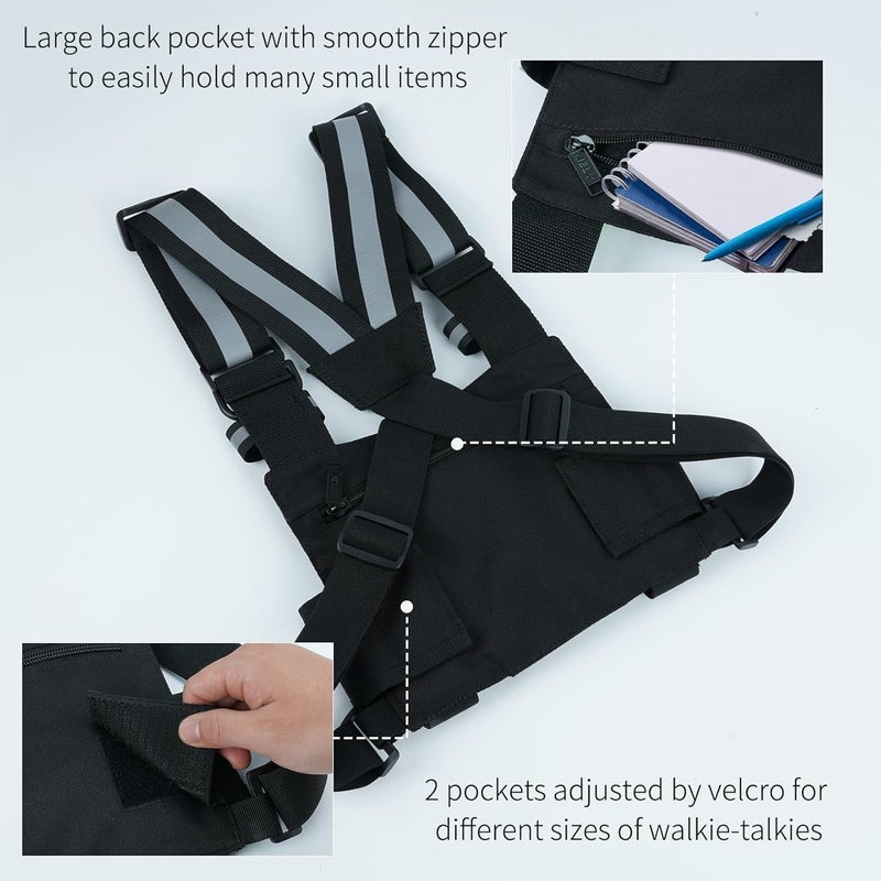 KUNN Radio Harness with Reflective Straps, Micro Rig Harness Chest Pack Tactical Vest Radio Holster Bag - Image 5